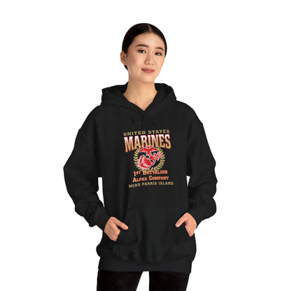 Hoodie: Alpha Co. MCRD Parris Island (EGA + Back Proud Family)