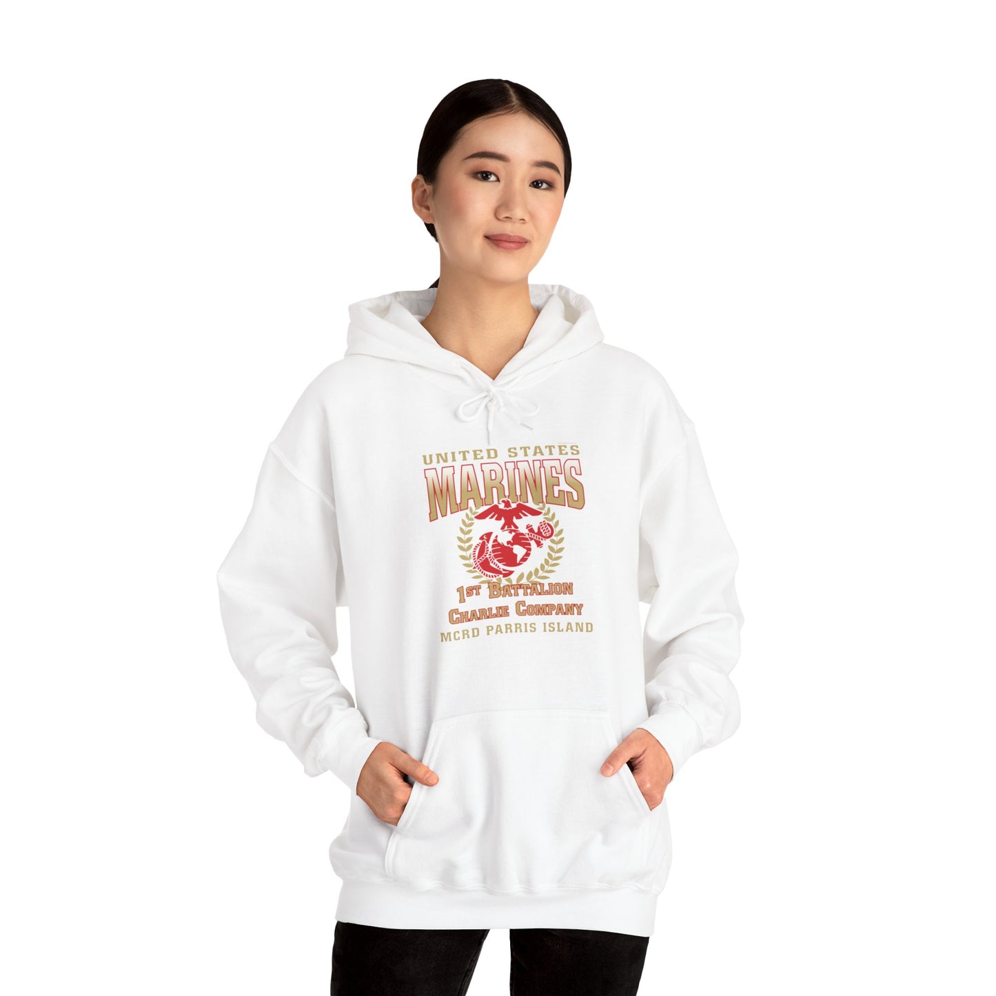 Hoodie: Charlie Co. MCRD Parris Island (EGA + Back Proud Family)