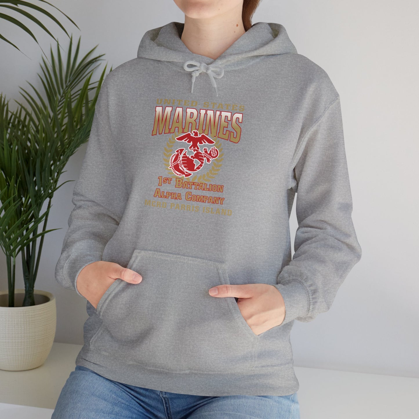 Hoodie: Alpha Co. MCRD Parris Island (EGA, Blank Back)