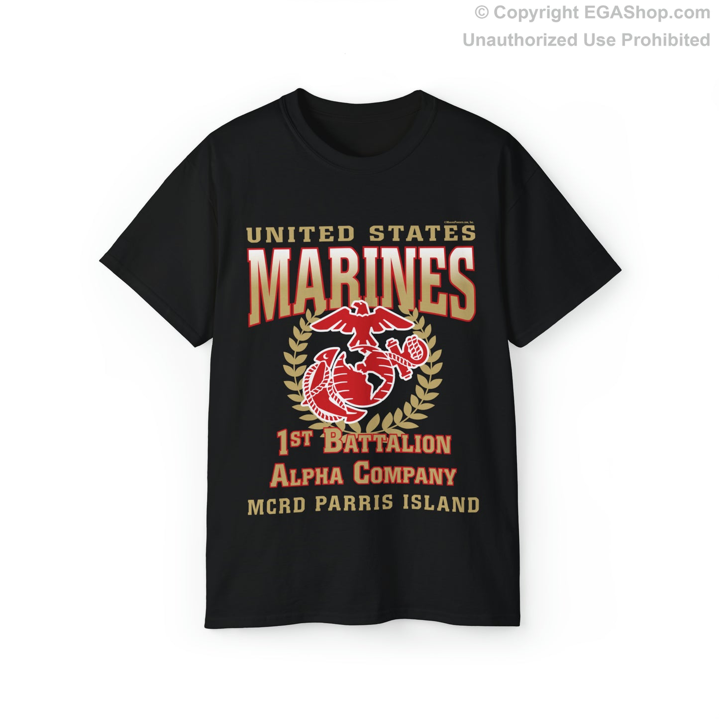 T-Shirt: Alpha Co. MCRD Parris Island (EGA + Back Proud Family)