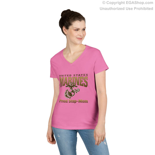 T-Shirt, V-neck, Ladies: United States Marines Proud Step-Mom