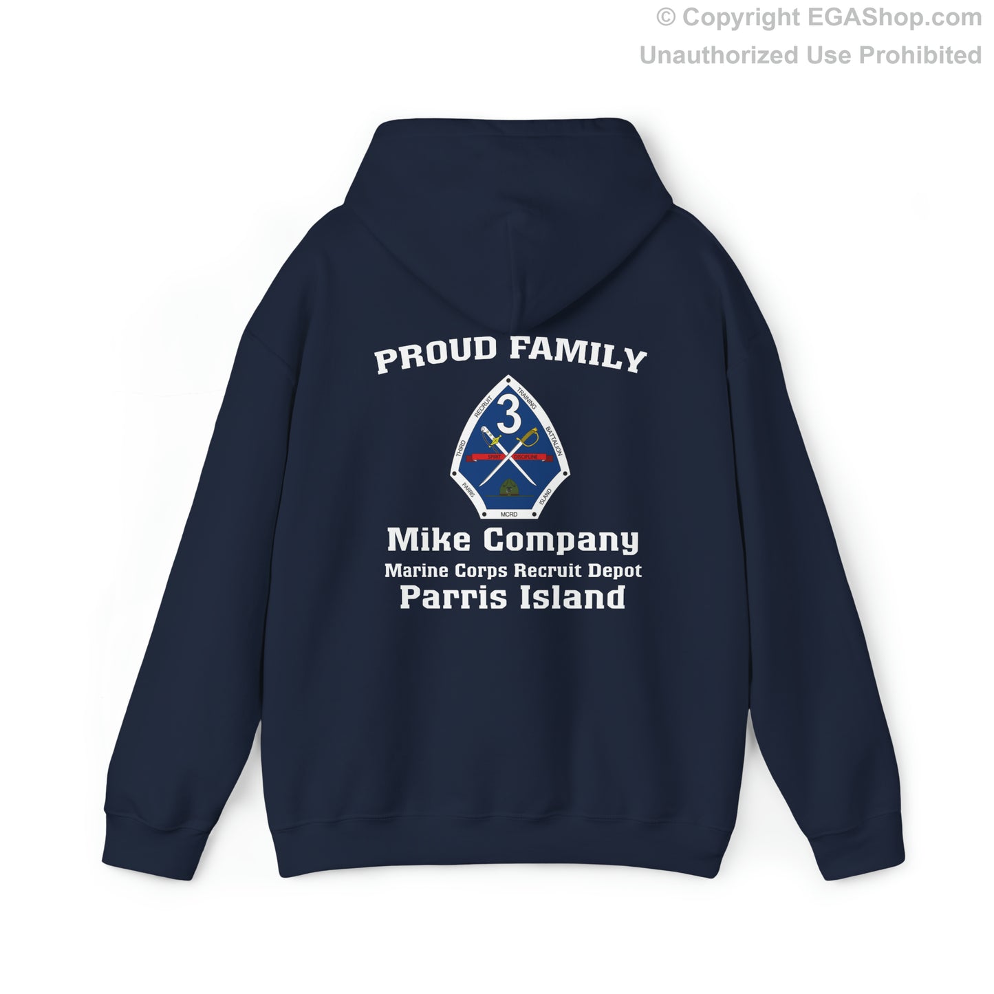 Hoodie: Mike Co. MCRD Parris Island (3rd Battalion Crest on BACK)