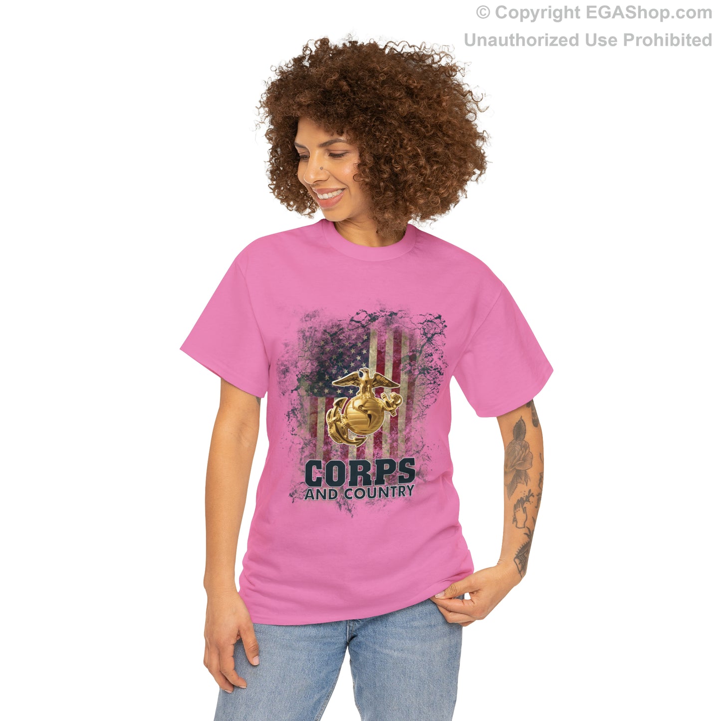 T-Shirt: Corps and Country with American Flag and EGA