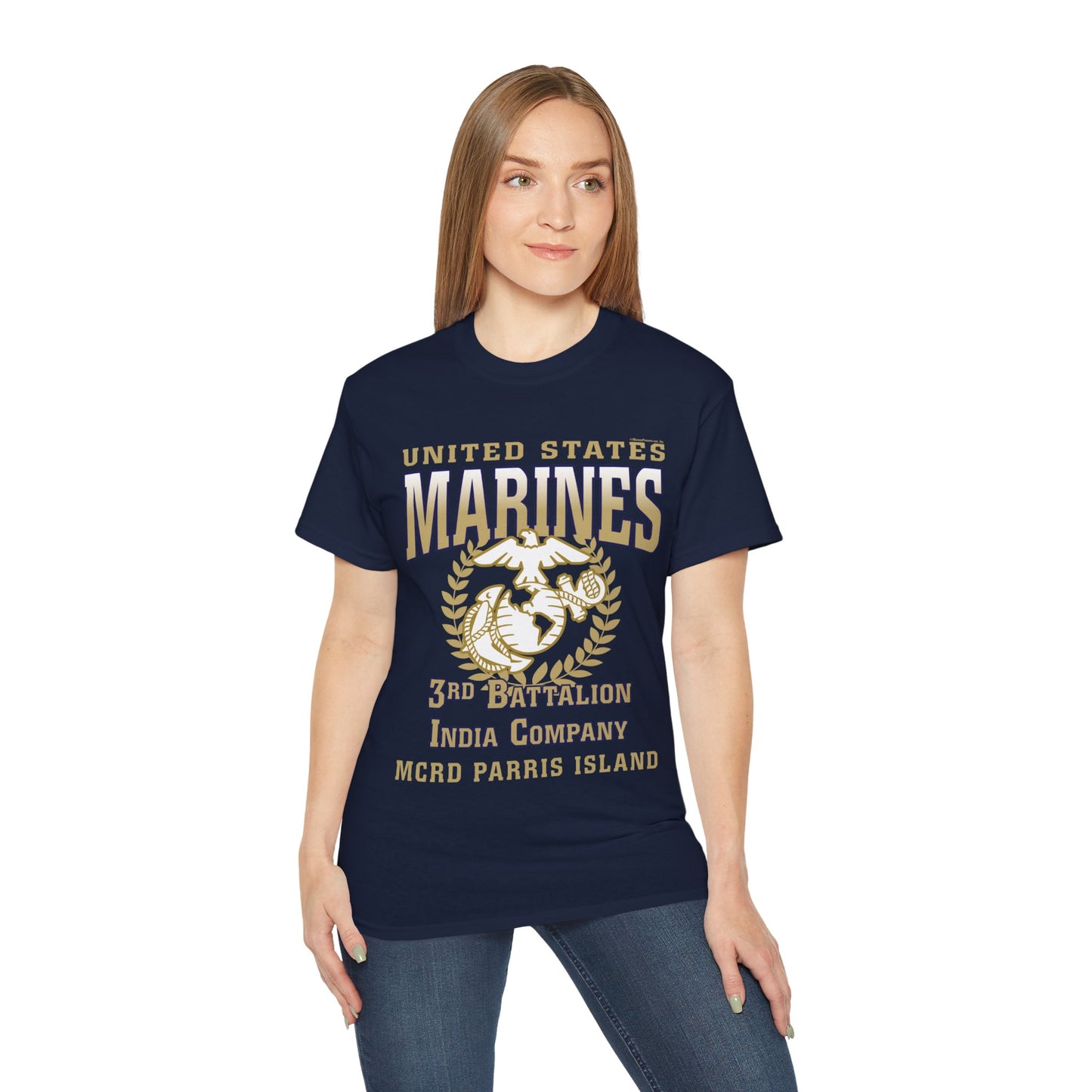 T-Shirt: India Co. MCRD Parris Island (EGA + Back Proud Family)