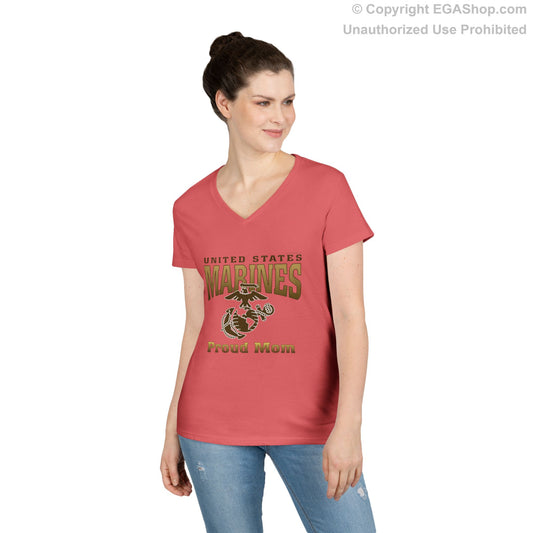 T-Shirt, V-Neck, Ladies: United States Marines Proud Mom