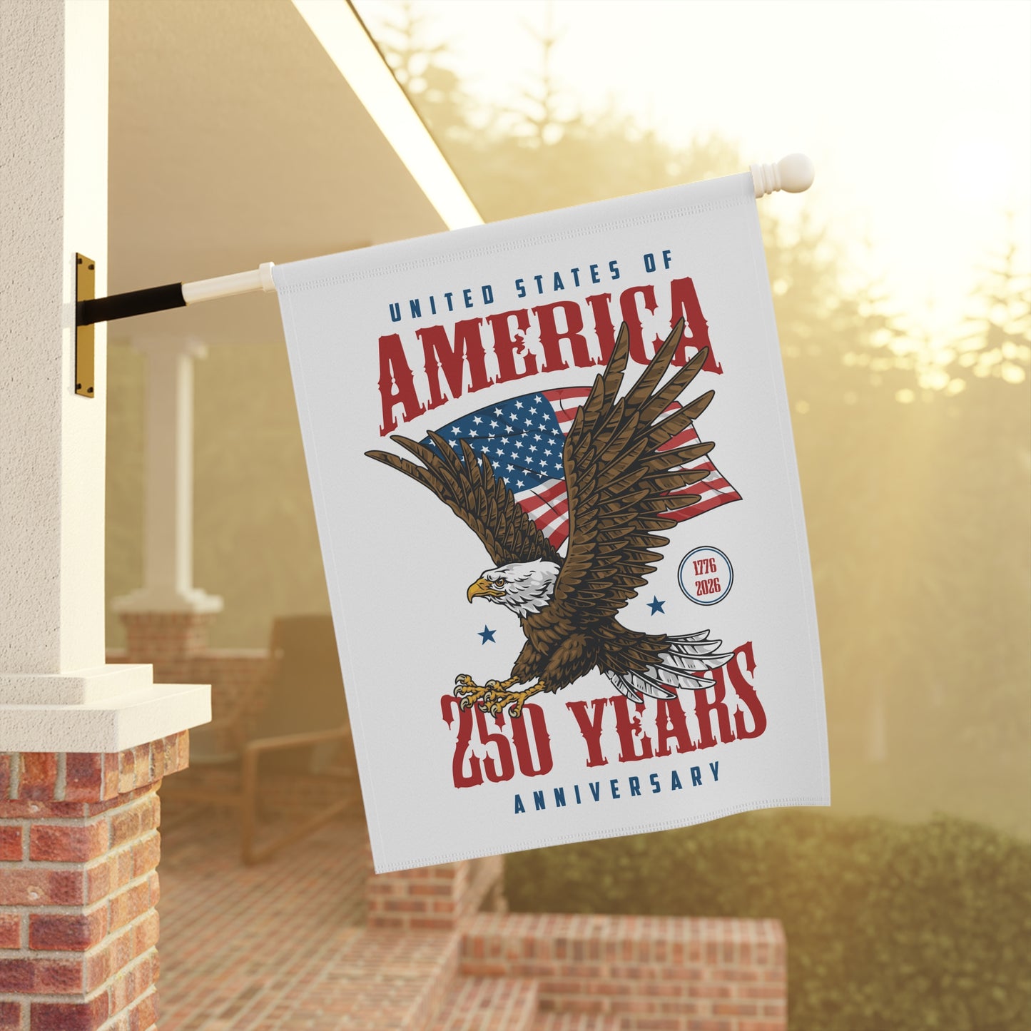 250th USA Anniversary Garden Flag – Eagle & American Flag Banner
