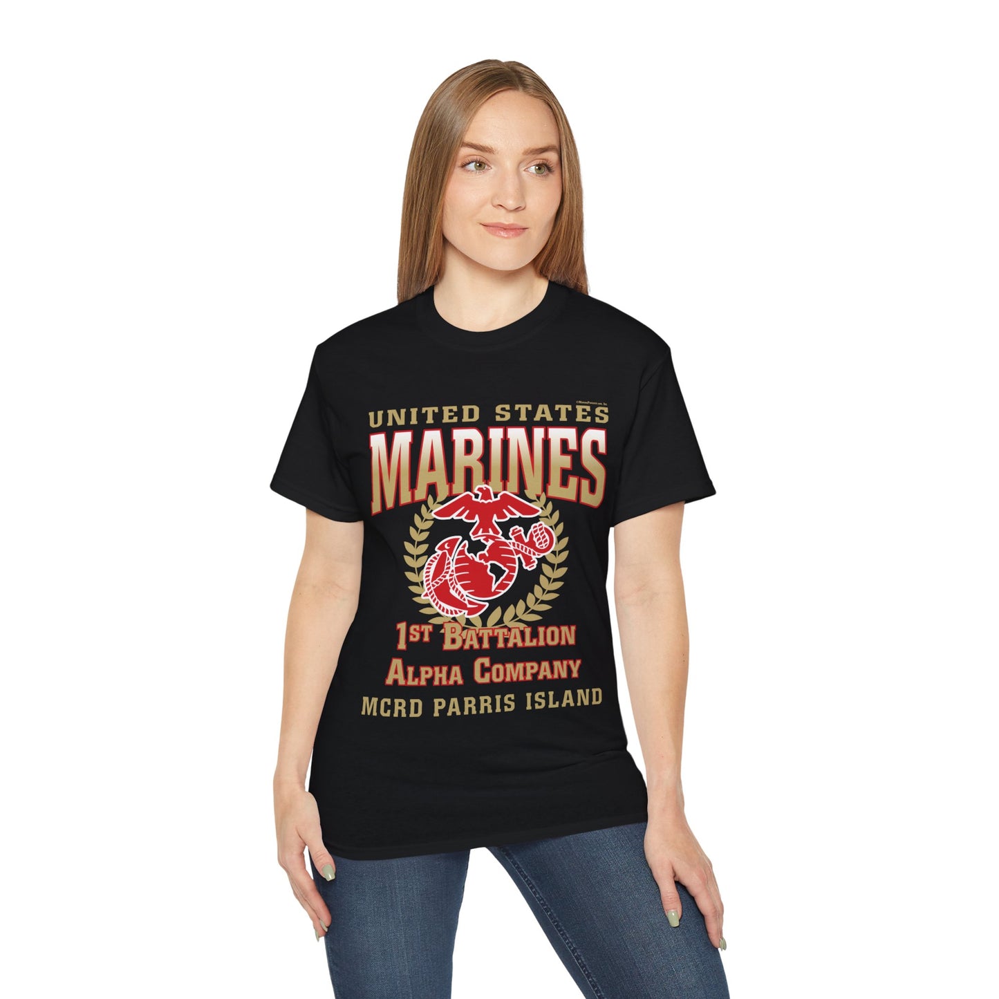 T-Shirt: Alpha Co. MCRD Parris Island (EGA + Back Proud Family)