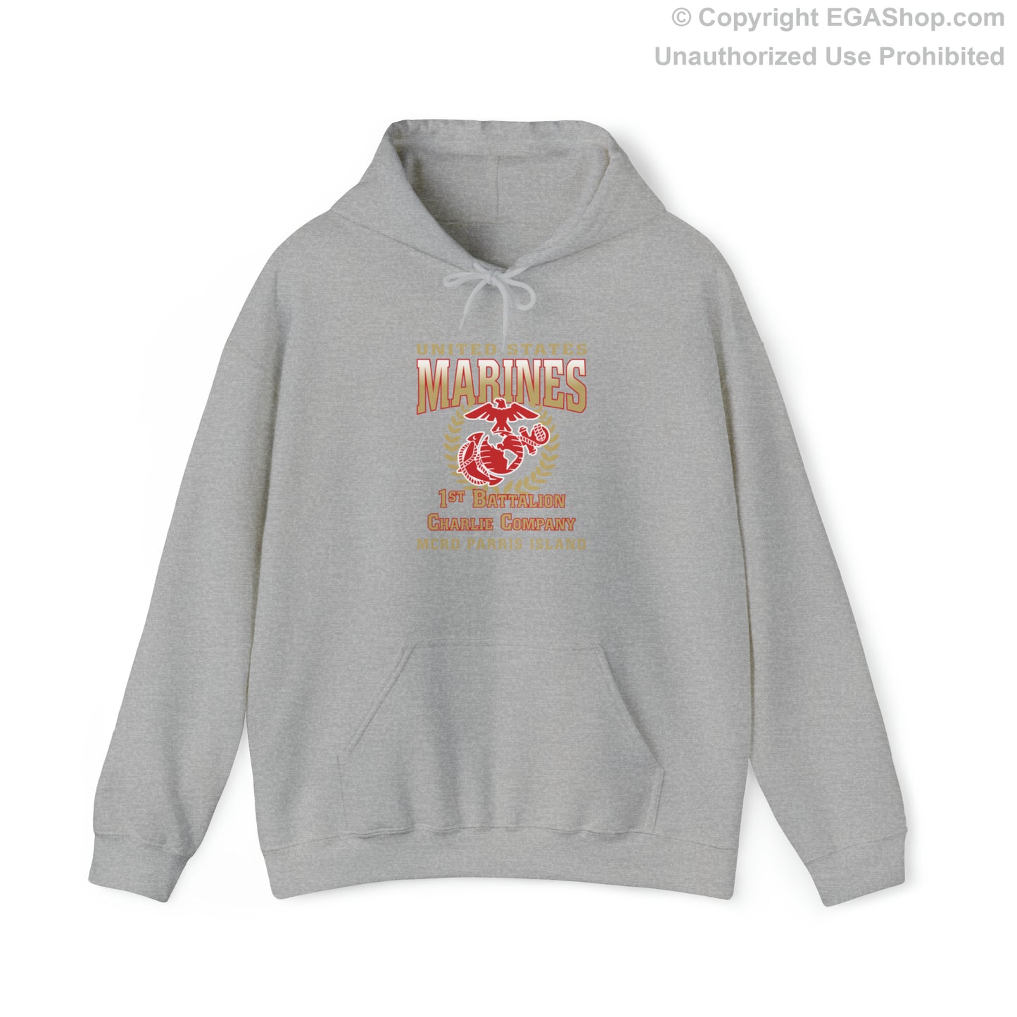 Hoodie: Charlie Co. MCRD Parris Island (EGA + Back Proud Family)