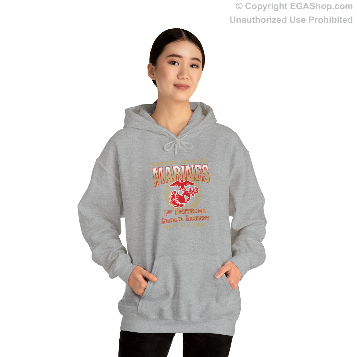 Hoodie: Charlie Co. MCRD San Diego (EGA + Back Proud Family)