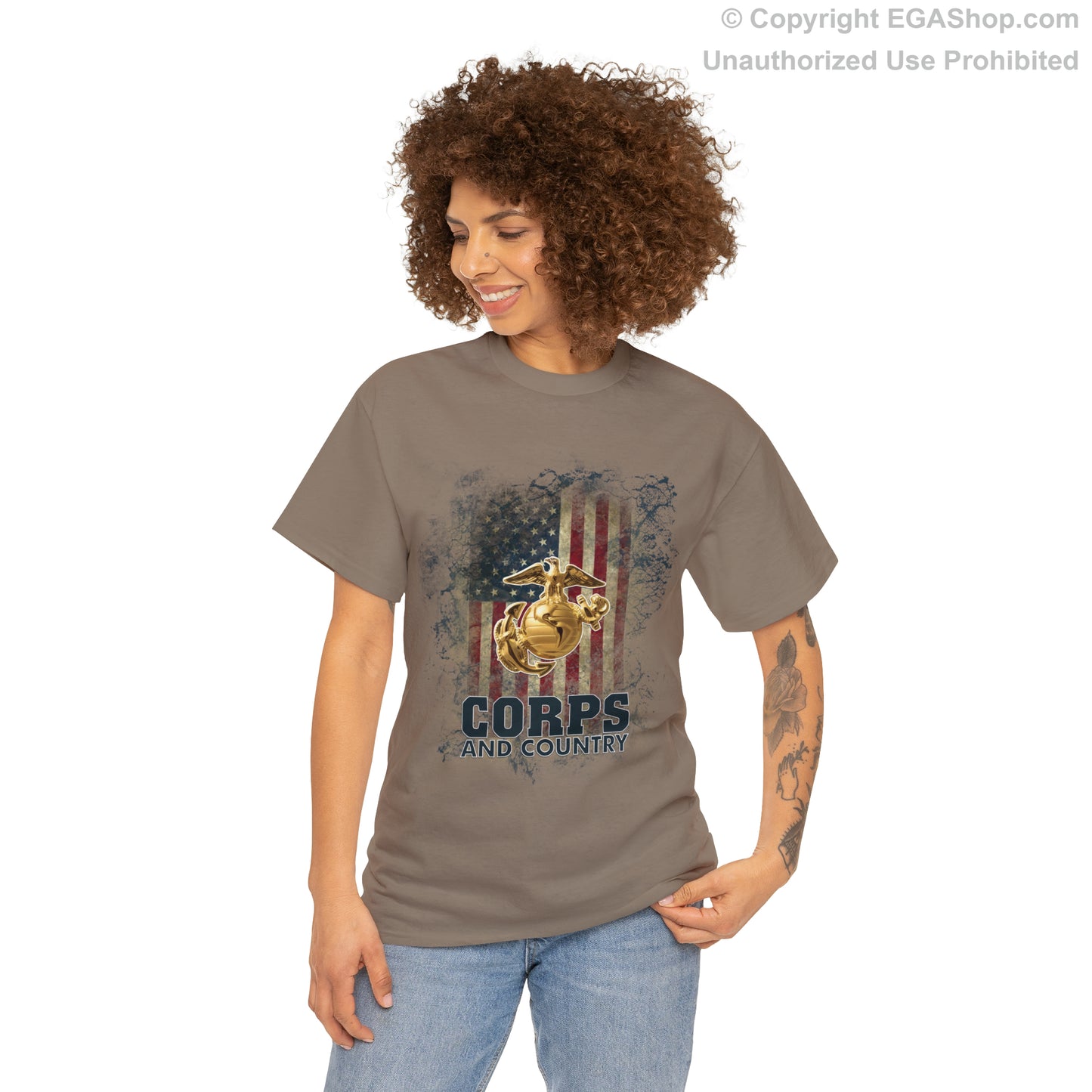 T-Shirt: Corps and Country with American Flag and EGA