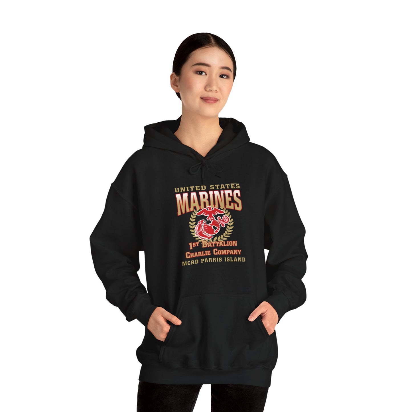 Hoodie: Charlie Co. MCRD Parris Island (EGA + Back Proud Family)