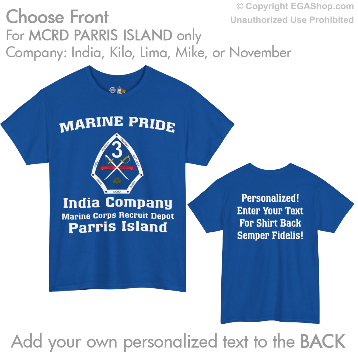 3rd Btn Parris Island CREST Choose Company & Personalized Back (T-Shirt)