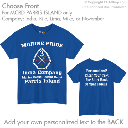 3rd Btn Parris Island CREST Choose Company & Personalized Back (T-Shirt)