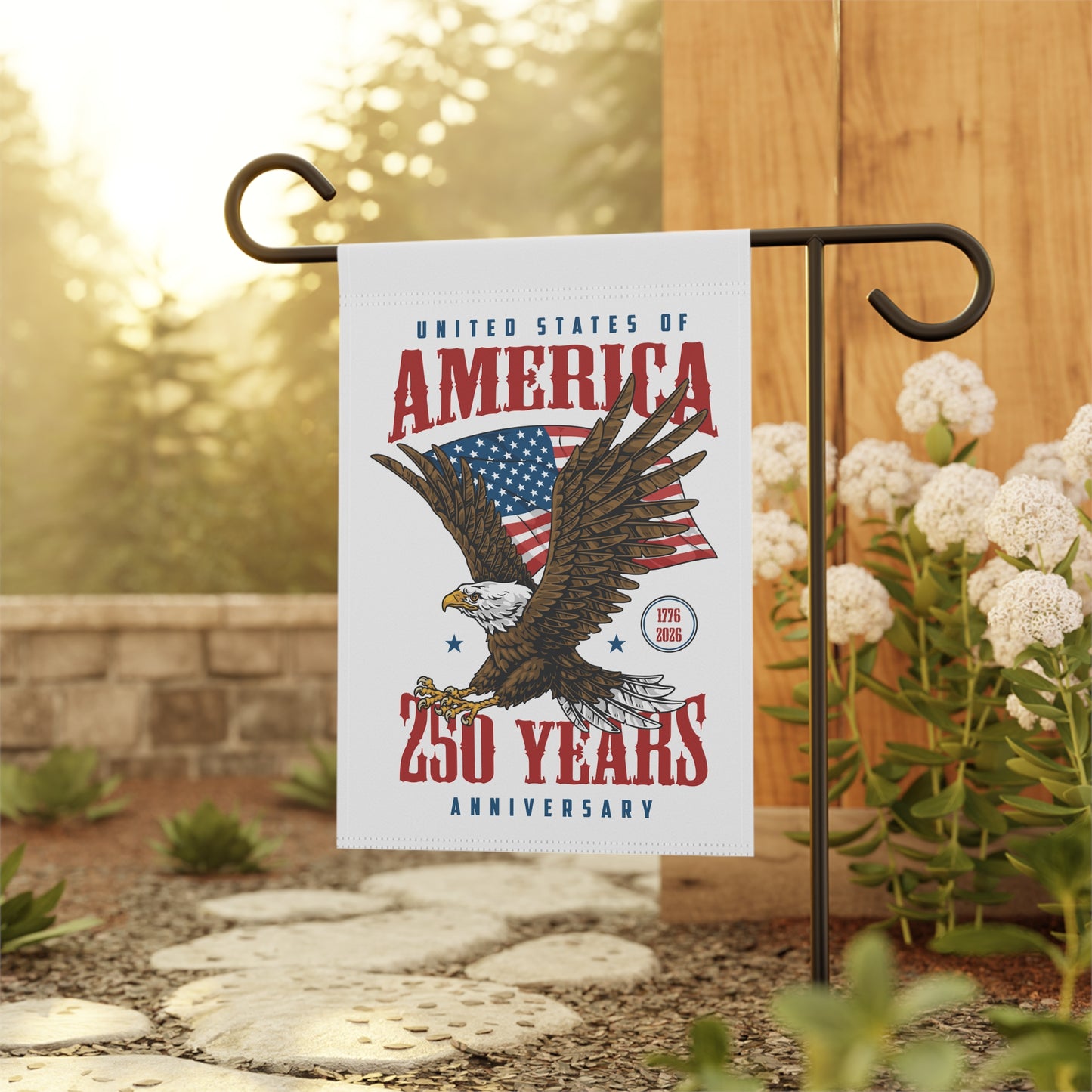 250th USA Anniversary Garden Flag – Eagle & American Flag Banner