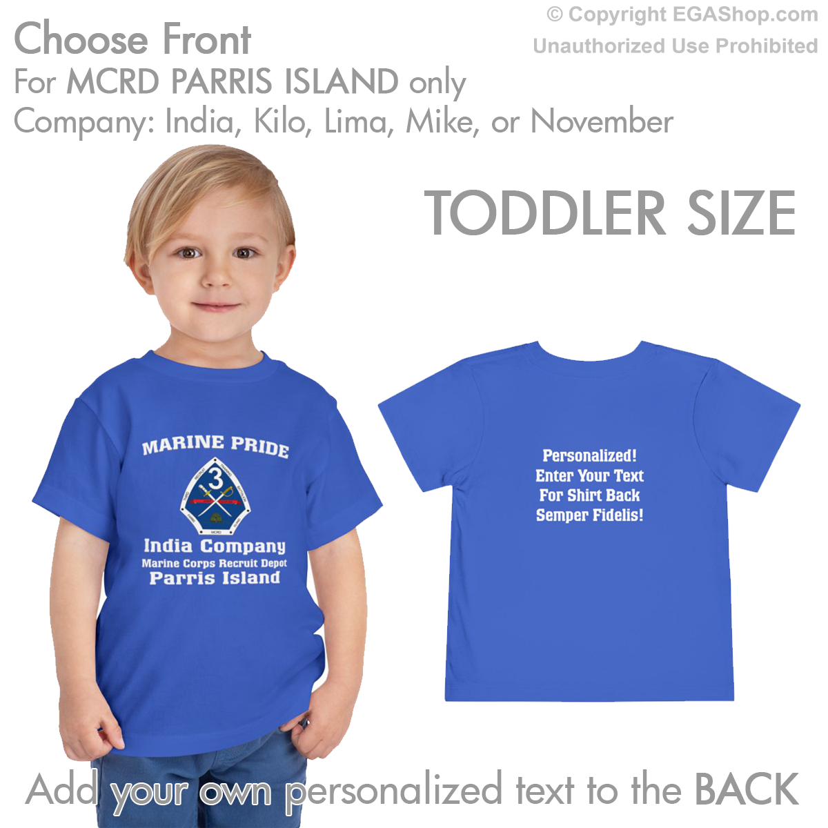 3rd Btn Parris Island CREST Choose Company & Personalized Back (TODDLER T-Shirt)