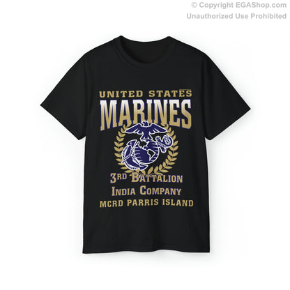 T-Shirt: India Co. MCRD Parris Island (EGA + Back Proud Family)