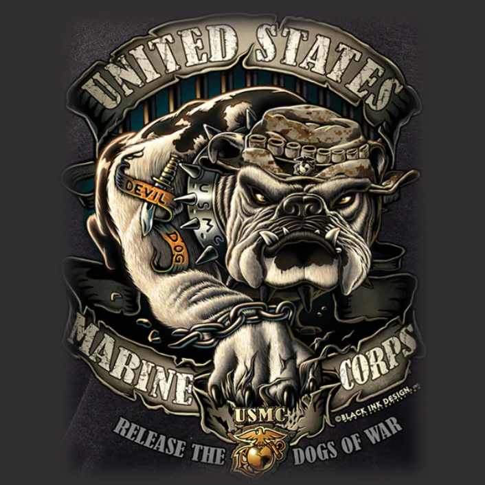 T-Shirt: Black Ink USMC Bulldog Release the Dogs of War