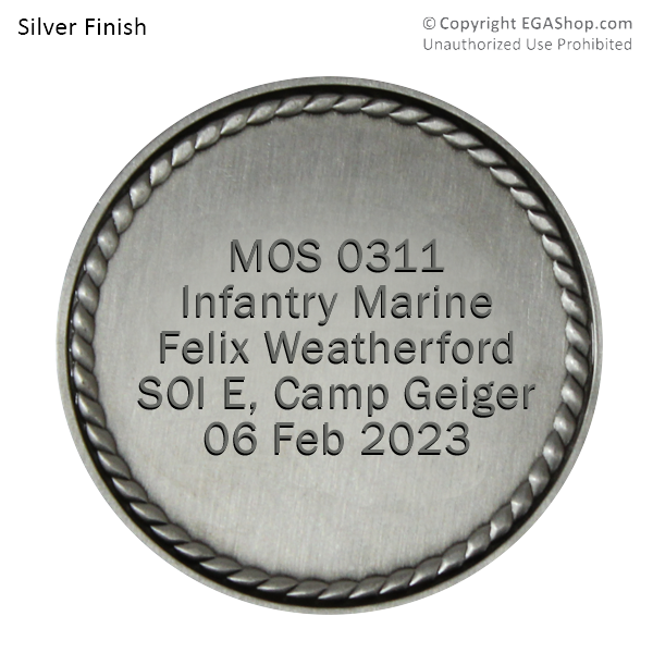 Achievement Coin, Silver: Custom Engraved Marine Corps Coin