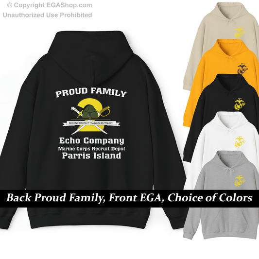 Hoodie: Echo Co. MCRD Parris Island (2nd Battalion Crest on BACK)