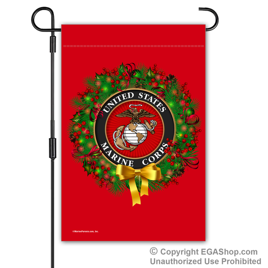 Garden Flag: Marine Corps Christmas Wreath