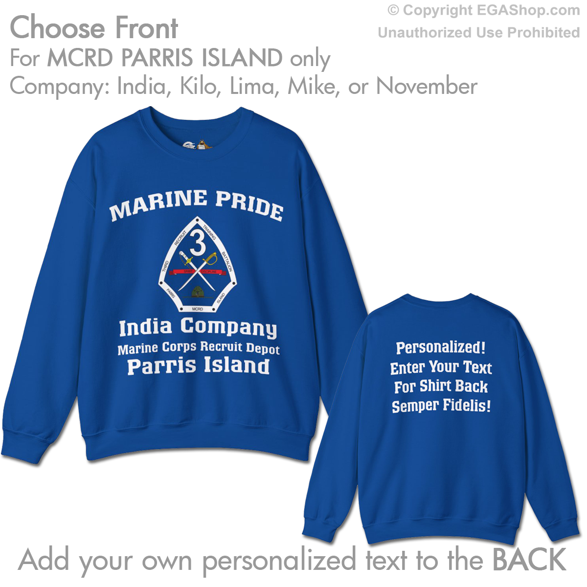 3rd Btn Parris Island CREST Choose Company & Personalized Back (Sweatshirt)