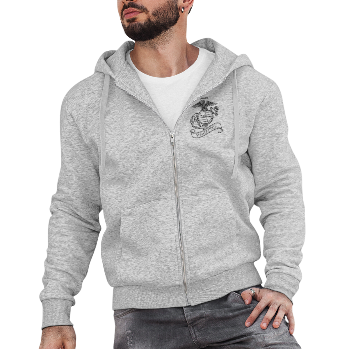 Full-Zip Hoodie: Line Drawn EGA Printed Front and Back