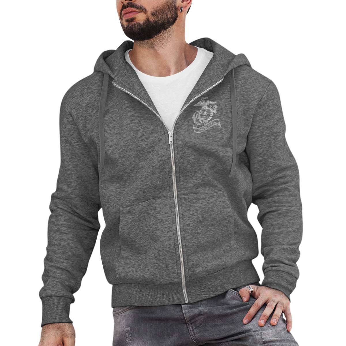 Full-Zip Hoodie: Line Drawn EGA Printed Front and Back