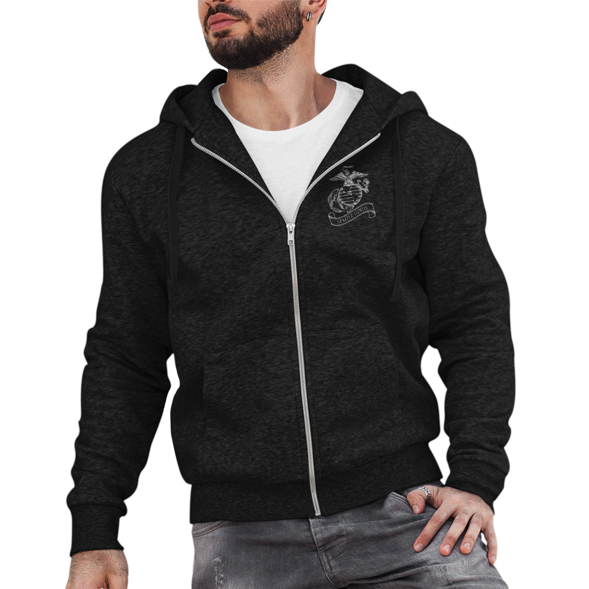 Full-Zip Hoodie: Line Drawn EGA Printed Front and Back